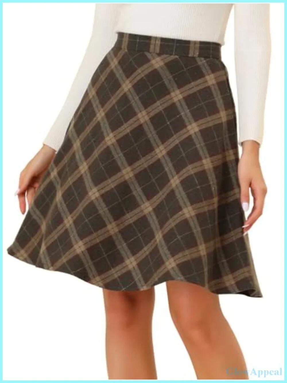 Vintage Tartan Plaid A-Line Skirt with Elastic Waist